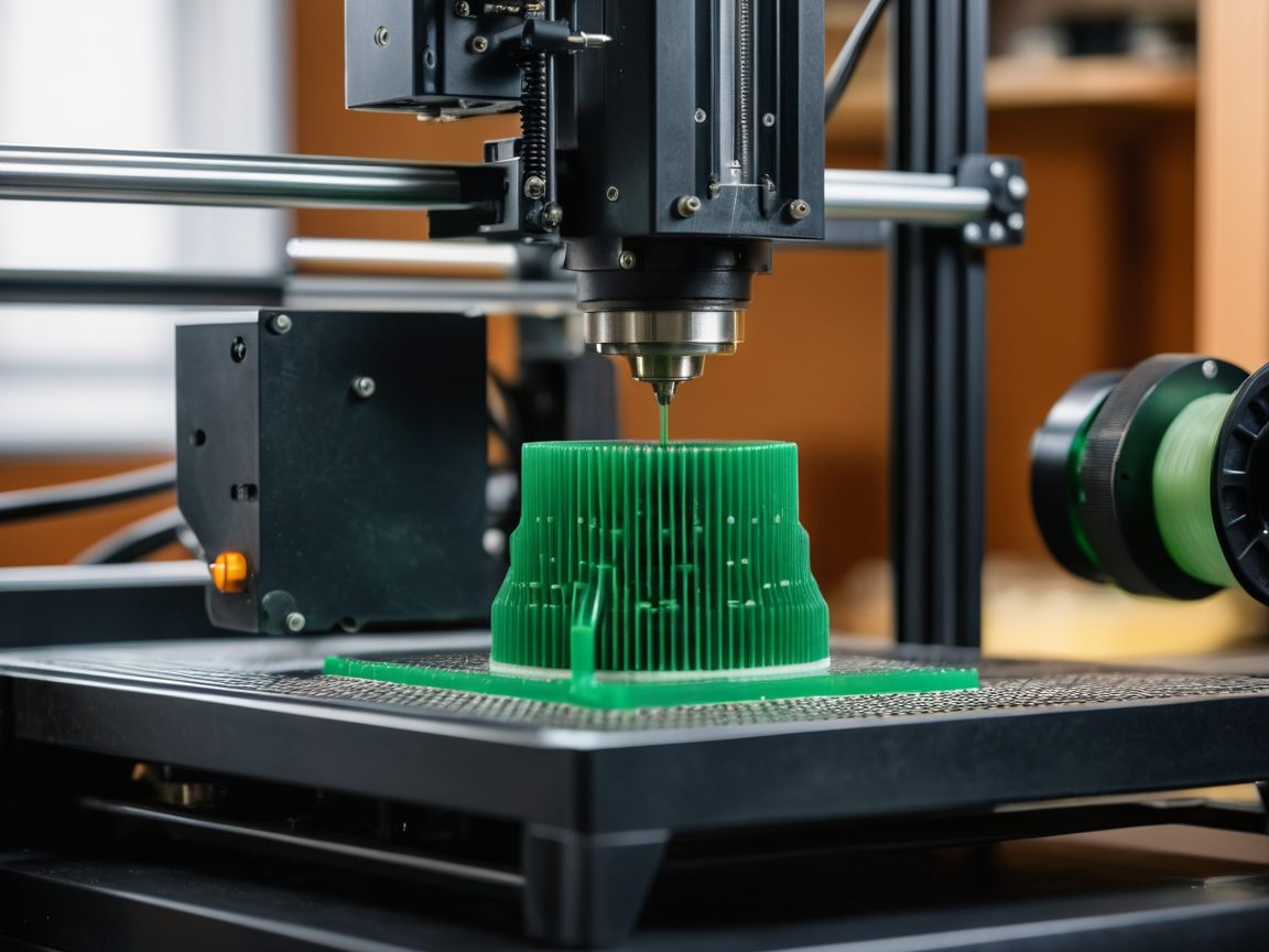 Impressora 3D produzindo uma peça verde