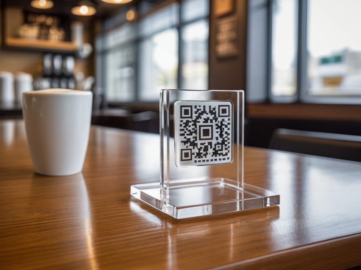 Display de mesa com QR Code em acrílico